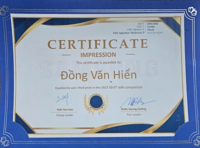 Kỹ sư :Đồng Văn Hiển- Giải 3 cuộc thi tay nghề nhà máy Samsung SEVT.