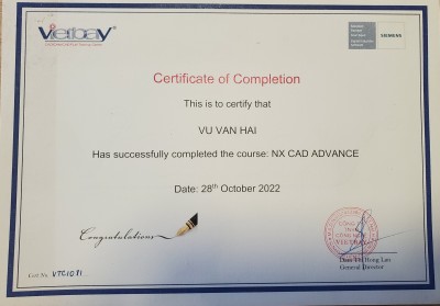 Kỹ sư thiết kế Vũ Văn Hải nhận chứng chỉ NX Advance 2022